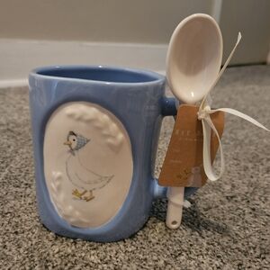 Rae Dunn Mother Goose Mug & Spoon Blue & White Easter Gift